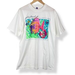 Russell Tiger Rags‎ 1990 Palm Beach Neon Fish Shirt Size Large USA Vintage 90s